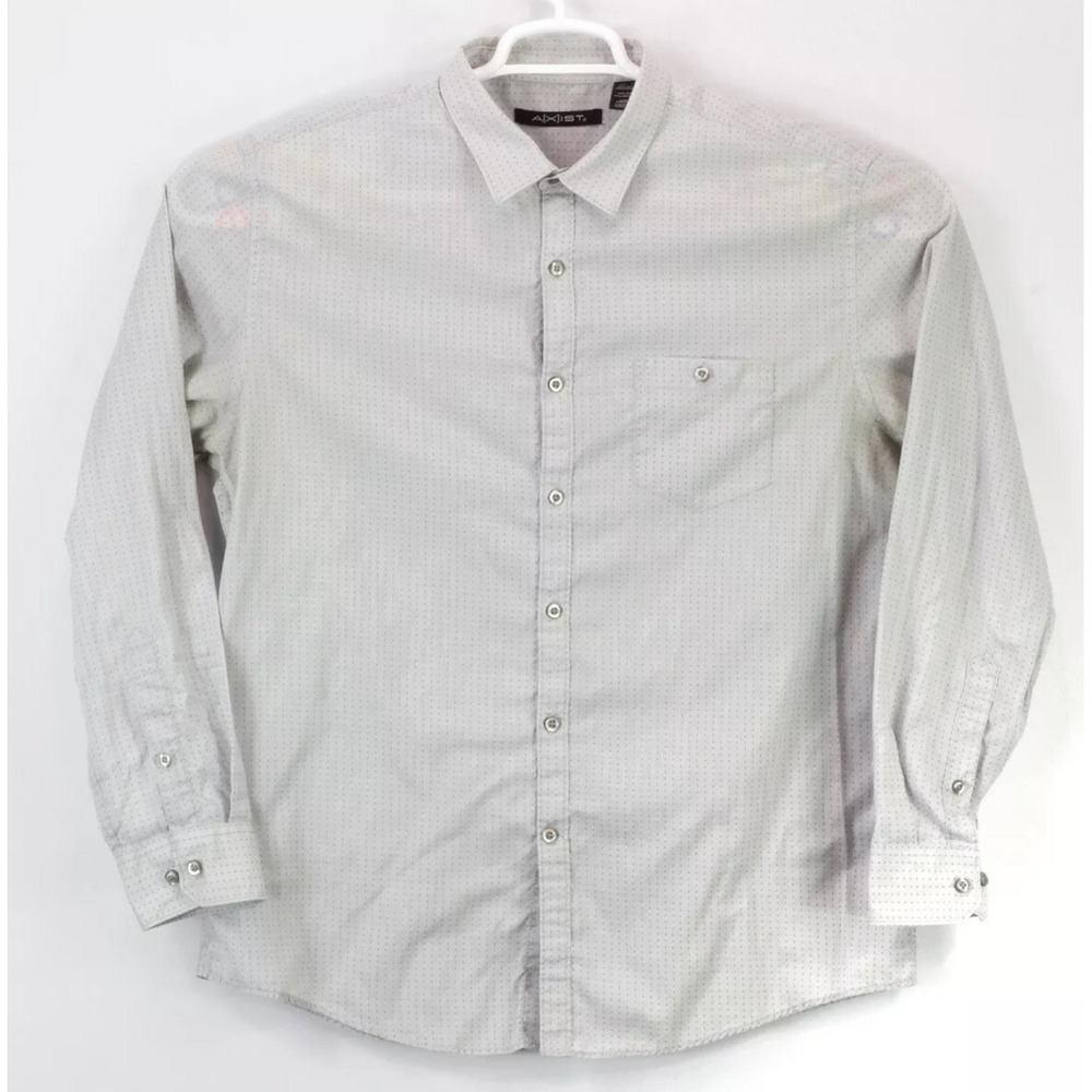 Axist Men's Button Up Long Sleeve Collared‎ Shirt Size XL Gray Dot Pattern